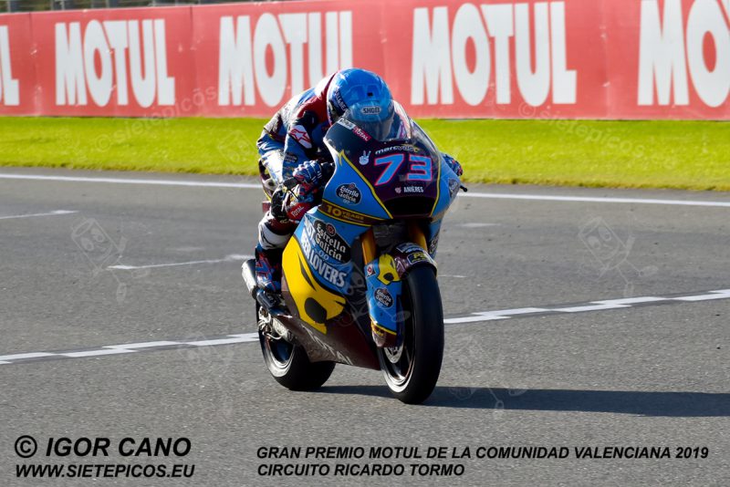 Piloto Campeón del mundo de Moto2 2019 Alex Marquez (73) (Estrella Galicia 0,0 Marc VDS) pasando por recta de meta. Gran Premio Motul de la Comunidad Valenciana 2019 Circuit Ricardo Tormo Cheste, Valencia, Moto2TM