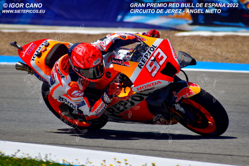 Piloto Marc Marquez (93) (Repsol Honda Team) en curva Peluqui. Gran Premio Red Bull de España 2022 Circuito Jerez-Angel Nieto. Jerez de la Frontera. Jerez de la Frontera. Andalucia. España. MotoGPTM