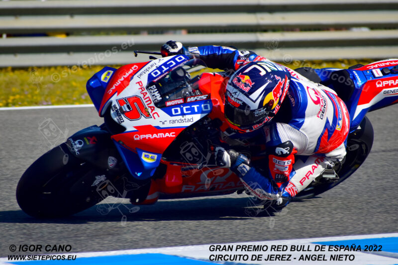 Piloto Johann Zarco (5) (Pramac Racing Ducati) en curva 3. Gran Premio Red Bull de España 2022 Circuito Jerez-Angel Nieto. Jerez de la Frontera. Jerez de la Frontera. Andalucia. España. MotoGPTM