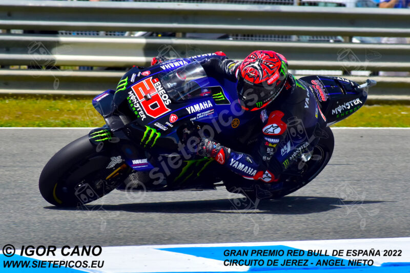 Piloto Fabio Quartararo (20) (Monster Energy Yamaha MotoGP) saliendo de curva 3. Gran Premio Red Bull de España 2022 Circuito Jerez-Angel Nieto. Jerez de la Frontera. Jerez de la Frontera. Andalucia. España. MotoGPTM