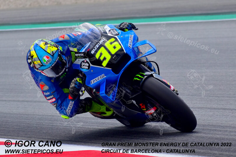 Piloto Joan Mir (36) (Team Suzuki ECSTAR) en el Curvone Renault. Gran Premi Monster Energy de Catalunya 2022, Circuit de Barcelona-Catalunya. Montmelo. España. MotoGPTM. Montmeló-2022
