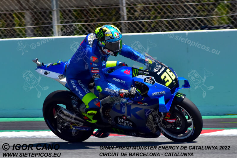 Piloto Joan Mir (36) (Team Suzuki ECSTAR) entrando en curva Elf. Gran Premi Monster Energy de Catalunya 2022, Circuit de Barcelona-Catalunya. Montmelo. España. MotoGPTM. Montmeló-2022