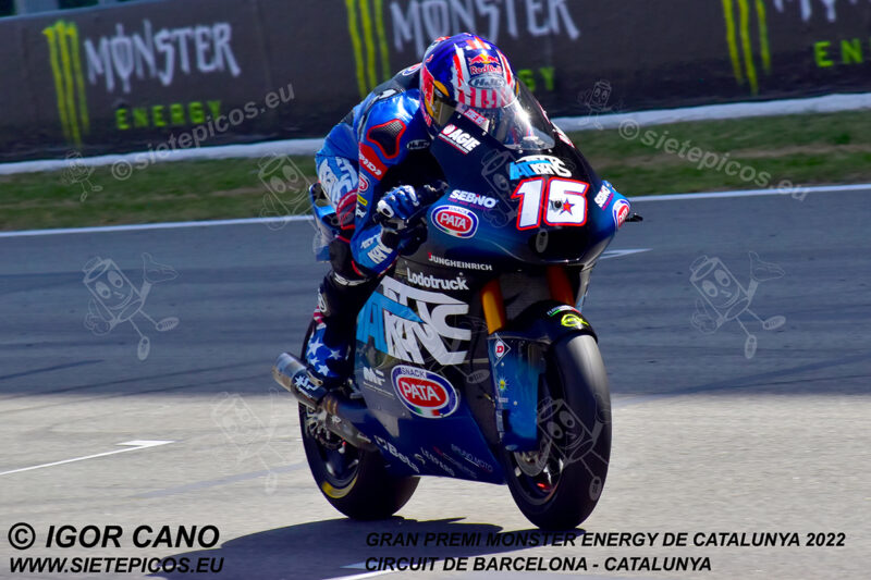Piloto Joe Roberts (16) (Italtrans Racing Team) en recta de meta.Gran Premi Monster Energy de Catalunya 2022, Circuit de Barcelona-Catalunya. Montmelo. España. Moto2TM.Montmeló 2022