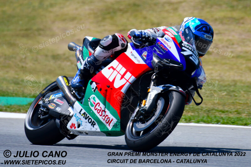 Piloto Alex Marquez (73) (LCR Honda Castrol) saliendo de curva Seat.Gran Premi Monster Energy de Catalunya 2022, Circuit de Barcelona-Catalunya. Montmelo. España. MotoGPTM. Montmeló-2022